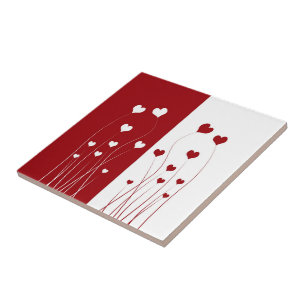 Modern Romantic Red White Love Hearts Ceramic Tile