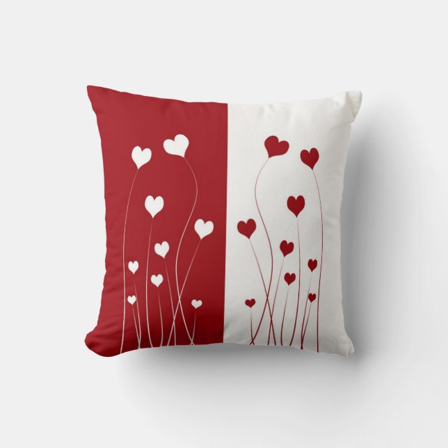Modern Romantic Red White Love Hearts Cushion (Front)