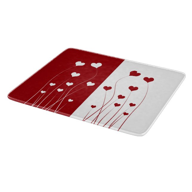 Modern Romantic Red White Love Hearts Cutting Board (Corner)
