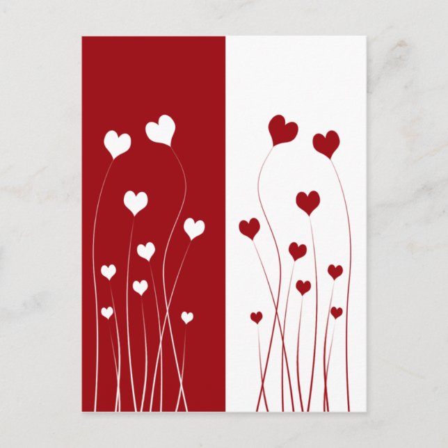 Modern Romantic Red White Love Hearts Postcard (Front)
