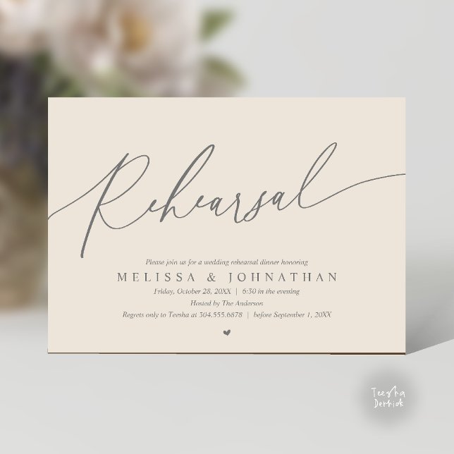 Modern Romantic Rehearsal Wedding Dinner Dancing Invitation (Modern Romantic Rehearsal Wedding Dinner Dancing Invitation Card in Cream Grey)