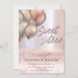 Modern Romantic Rose gold glittery ombre balloon   Invitation