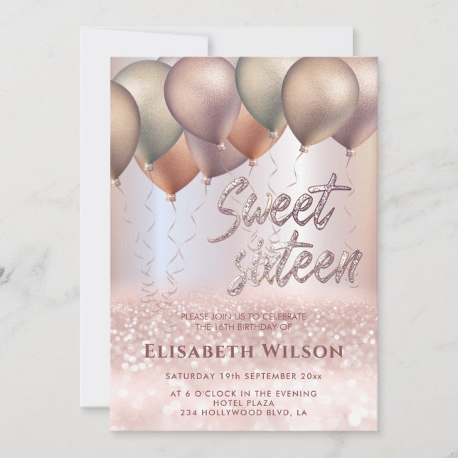 Modern Romantic Rose gold glittery ombre balloon   Invitation (Front)