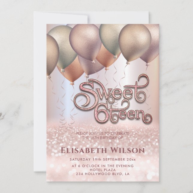 Modern Romantic Rose gold glittery ombre balloon   Invitation (Front)
