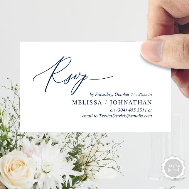 Modern Romantic RSVP Wedding Dinner Invitation (Modern Romantic RSVP Wedding Dinner Invitation Enclosed Reminder Online Email Card, Navy Blue)