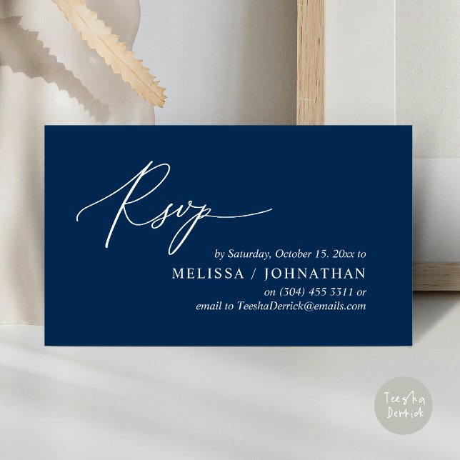 Modern Romantic RSVP Wedding Dinner Invitation (Modern Romantic RSVP Wedding Dinner Invitation Enclosed Reminder Online Email Card, Navy Blue)