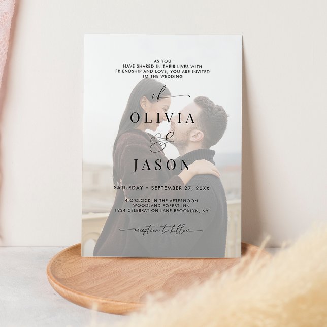 Modern Romantic Script Black White Photo Wedding Invitation (Creator Uploaded)