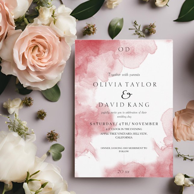  Modern Romantic Soft Watercolor Burgundy Wedding Invitation (Creator Uploaded)
