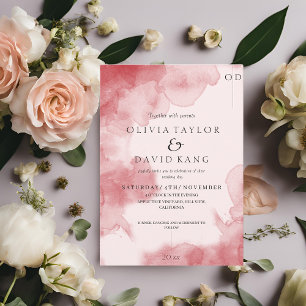  Modern Romantic Soft Watercolor Red Wedding Invitation