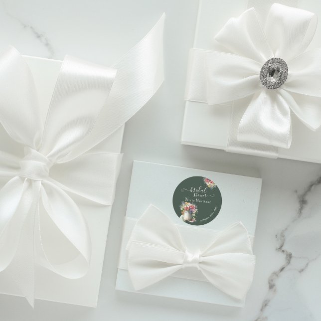 Modern Romantic Spring Flowers Vase Bridal Shower Classic Round Sticker (Creator Uploaded)