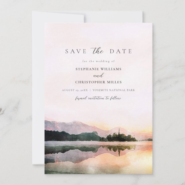 modern romantic sunset save the date invitation (Front)
