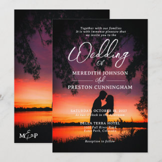 Modern Romantic Sunset Silhouette Photo Wedding Invitation