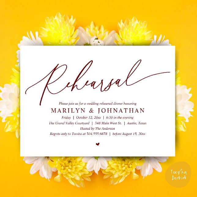 Modern Romantic Timeless Wedding Rehearsal Dinner Invitation (Modern Romantic Wedding Rehearsal Dinner Dancing Invitation Card PDF Aesthetic Burgundy wine red)