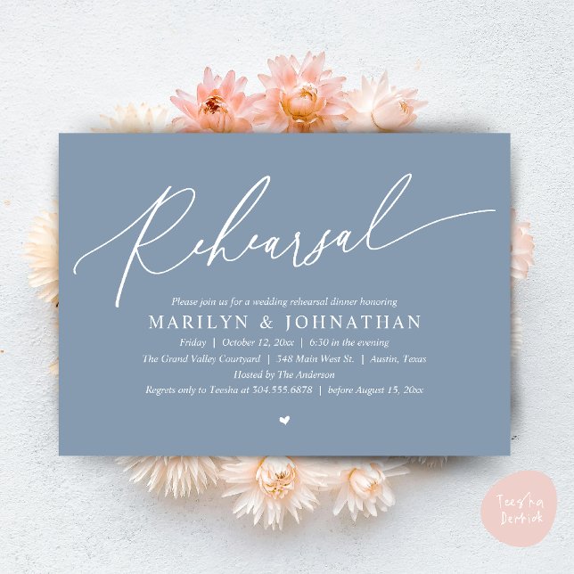 Modern Romantic Timeless Wedding Rehearsal Dinner Invitation (Modern Romantic Wedding Rehearsal Dinner Dancing Invitation Card PDF Aesthetic Dusty Blue)