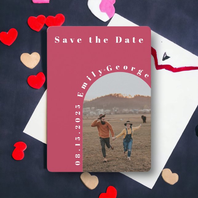 Modern Romantic Viva Magenta Arch Photo Wedding Save The Date (Creator Uploaded)