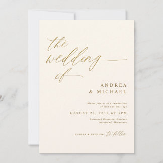 Modern Romantic Wedding Cream and Gold Invitation