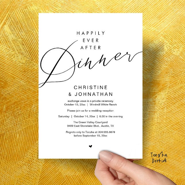 Modern Romantic Wedding Happily Ever After Dinner Invitation (Modern Romantic Wedding Happily Ever After reception Dinner Invitation card in black white)