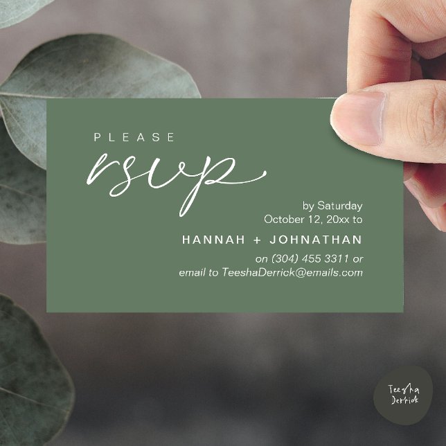 Modern Romantic Wedding Invites RSVP Reminder Card (Modern Romantic Wedding Invites RSVP Reminder Card in Sage Green)