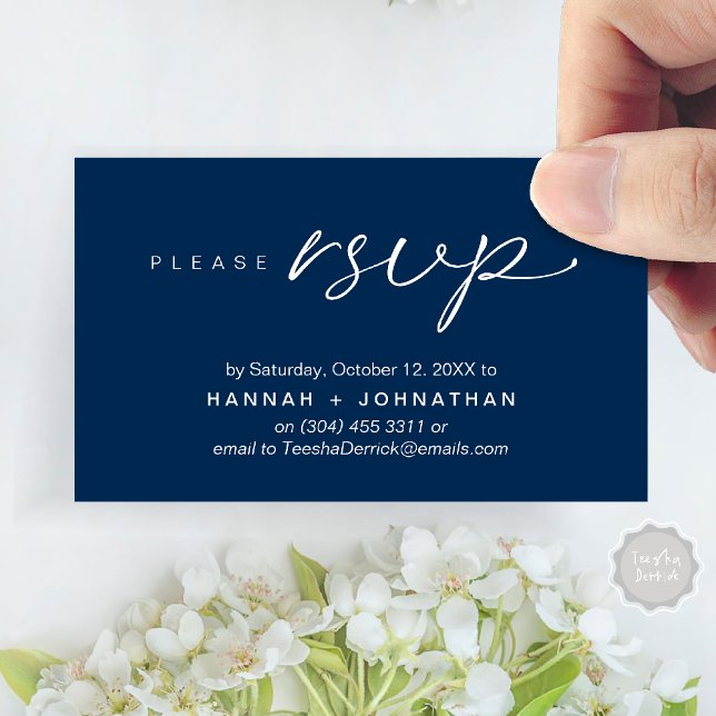 Modern Romantic Wedding Invites RSVP Reminder Card (Modern Romantic Wedding Invitation Invites RSVP Reminder Card Navy Blue)