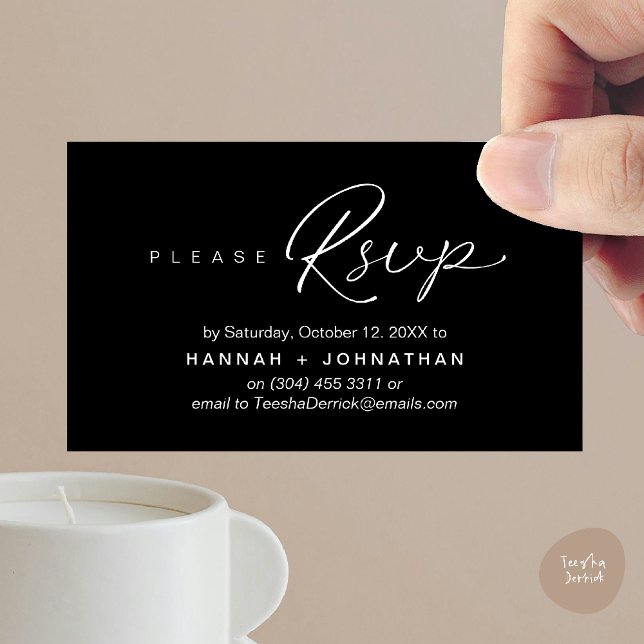 Modern Romantic Wedding Invites RSVP Reminder Card (Modern Romantic Wedding Invites RSVP Reminder Card Classy Black White)