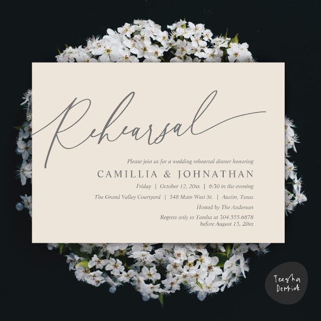 Modern Romantic Wedding Rehearsal Dinner Invitation (Modern Romantic Wedding Rehearsal Dinner Dancing Invitation Card PDF Aesthetic Cream Grey)