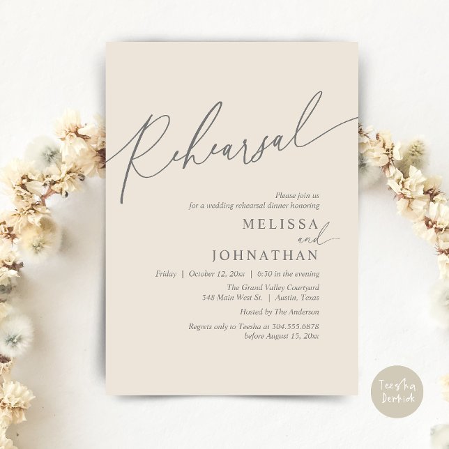 Modern Romantic Wedding Rehearsal Dinner Invitation (Modern Romantic Wedding Rehearsal Dinner Dancing Invitation Card PDF Aesthetic Cream Grey)