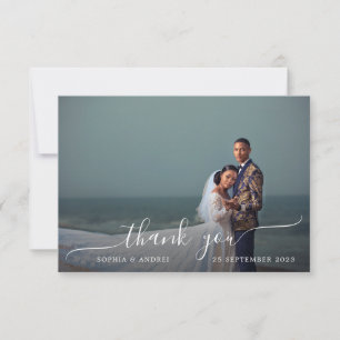 Modern Romantic White Calligraphy Photo Wedding Thank You Card