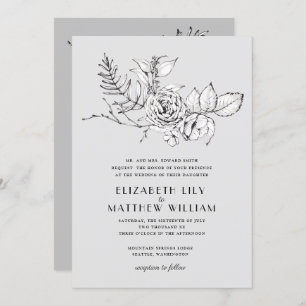 Modern Romantic Wildflower Grey Wedding Invitation