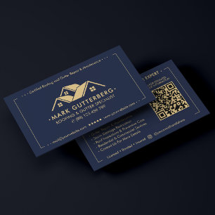 Modern Roofer Roofing Dark Navy Gutter Specialist Business Card