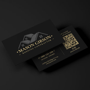 Modern Roofing Contractor Logo Black Business Card