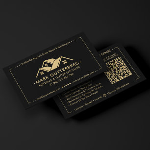 Modern Roofing Roofer Gutter Specialist Black Business Card