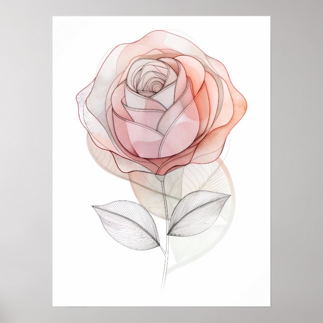 Modern Rose Abstract Line Art Poster (Front)