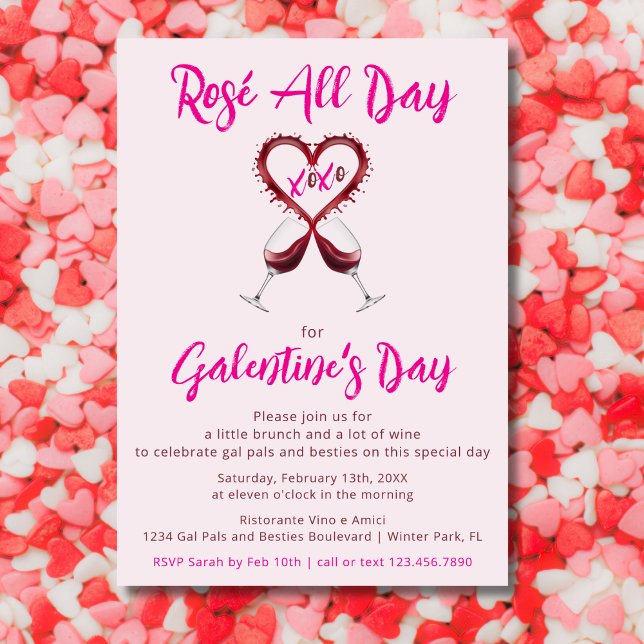 Modern Rosé All Day Galentine's Valentine's Day Invitation (Creator Uploaded)