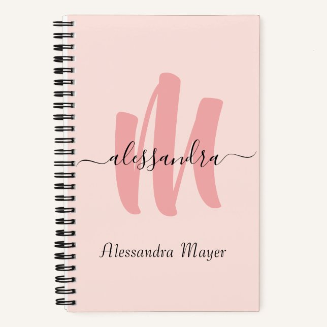 modern rose blush monogram initial business name notebook (Front)
