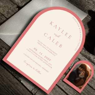 Modern Rose Blush Pink Arch Photo Wedding Invitation