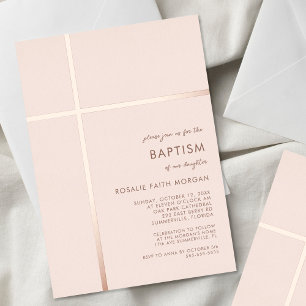 Modern Rose Cross Baptism Christening Invitation