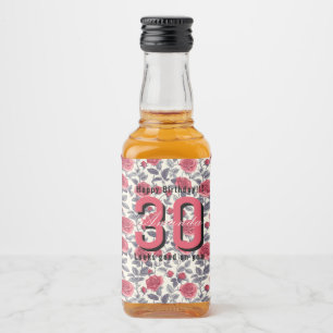 Modern Rose Flower 30Th Birthday Liquor Bottle Label