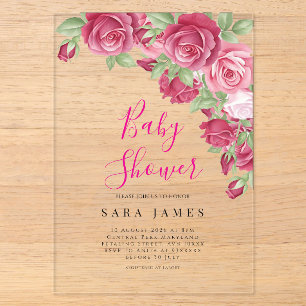 Modern Rose Garden Acrylic Baby Shower Invitation