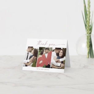 Modern Rose Gold 3 Photo Template Folded Thank You