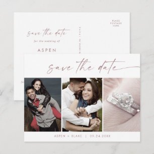 Modern Rose Gold 3 Photo Template Save the Date