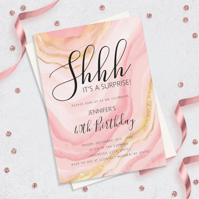 Modern Rose Gold 40th Birthday Watercolor Glitter Invitation (Creator Uploaded)