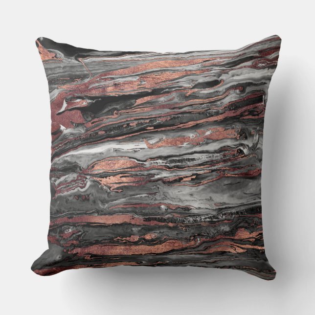 Modern rose gold abstract marbleised paint cushion (Front)