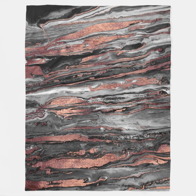 Modern rose gold abstract marbleised paint fleece blanket (Front)