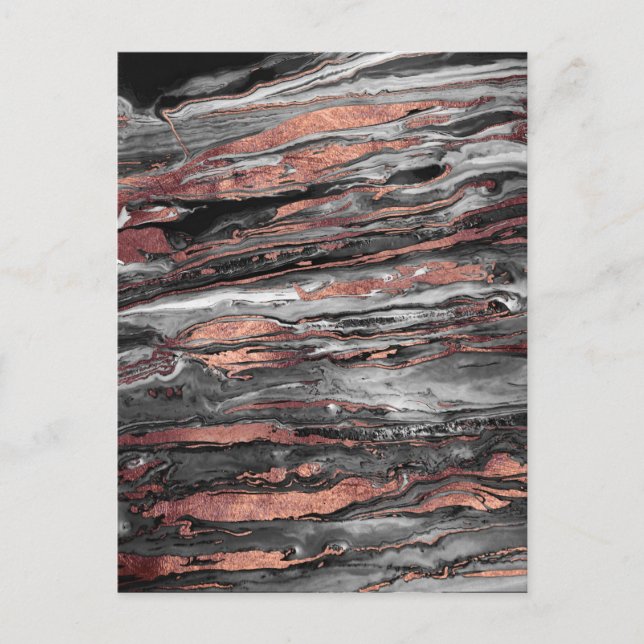 Modern rose gold abstract marbleised paint postcard (Front)