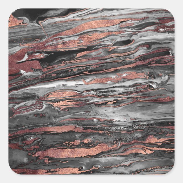 Modern rose gold abstract marbleised paint square sticker (Front)