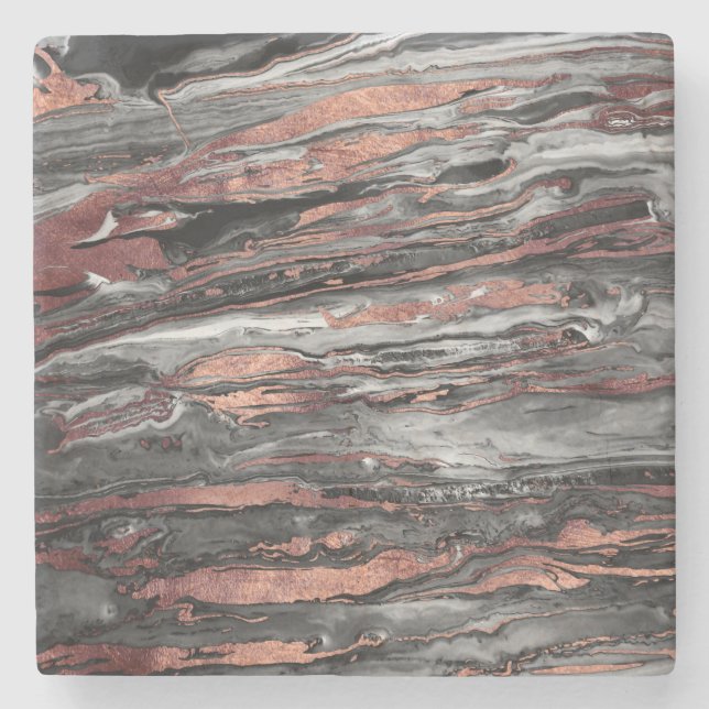 Modern rose gold abstract marbleised paint stone coaster (Front)
