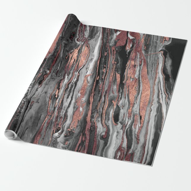 Modern rose gold abstract marbleised paint wrapping paper (Unrolled)