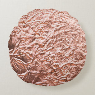 Modern Rose Gold Abstract Metallic Texture Round Cushion
