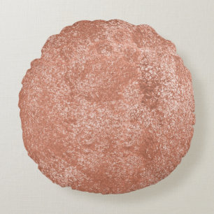 Modern Rose Gold Abstract Metallic Texture Round Cushion