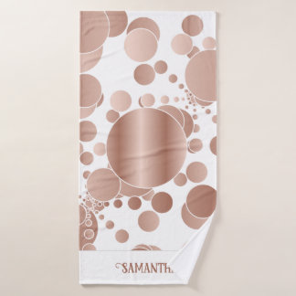 Modern Rose Gold Abstract Polka Dots White Bath Towel Set